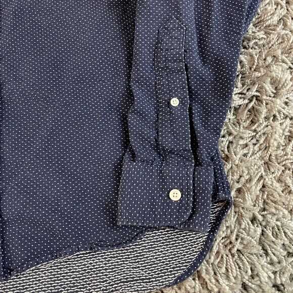 Taylor Stitch Shirt Mens 38 Blue Polka Dot Handmade Button Up Logo Outdoor USA - Picture 7 of 11